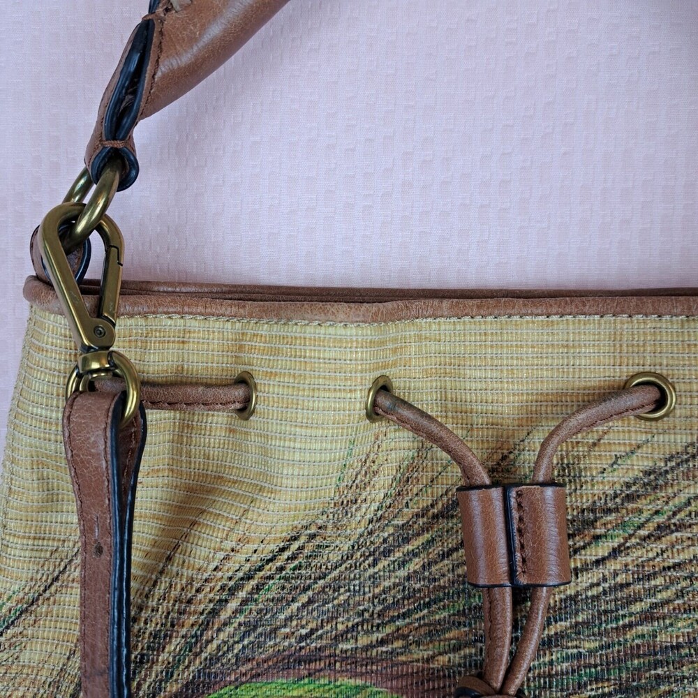 Elliott Lucca Artisan Faux Raffia Peacock Brown Leather Shoulder Bag - Picture 9 of 16